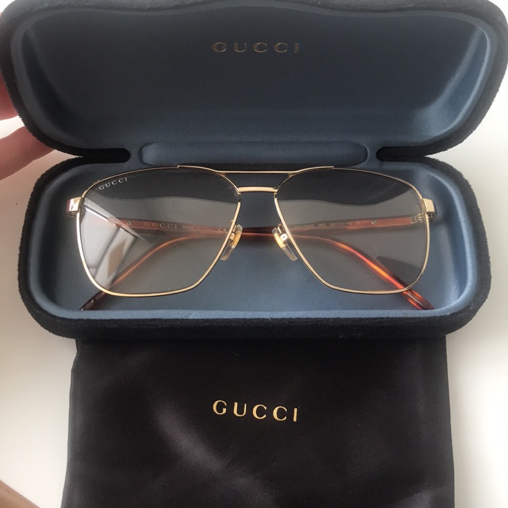 GUCCI GG1164S 003 Pilot Navigator Metal Gold Havana Yellow 58mm Men's Sunglasses